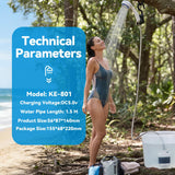 YOSOKI USOKI Portable Rechargeable Camping Shower Pump - 4000mAh Battery Outdoor Shower Head Sprayer, Draws Water from Bucket for Camping, Hiking, Travel, Car Washing & Pet Cleaning (White)