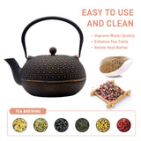 YJX 60.9oz Large Cast Iron Teapot for Stovetop Safe, 6 Cup Tea Kettle, Japanese Tetsubin, Teapot with Stainless Steel Infuser for Loose Tea, Tea Pot Enameled Interior (1.7QT/1.8L)
