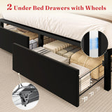Lazmvlz King Size LED Bed Frame with Upholstered Headboard, 2 Storage Cabinets & 2 Drawers, Platform Bed with Charging Station, No Box Spring Needed, Easy Assembly, Black