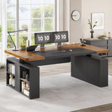 Executive Height Adjustable Desk with Power Outlets, Large Computer Office Desk