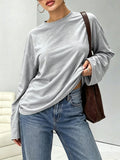 Sampeel Womens Long Sleeve Tops Oversized T Shirts Y2K Fall Clothes Grey S