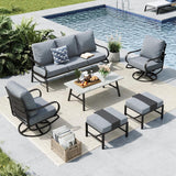 MFSTUDIO 6 Piece Metal Patio Furniture Set with Gray Cushion