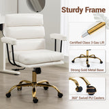 Leather Office Chair with Wheels,Ergonomic Swivel Rolling Task Chair,Padded Seat and Armrests,Adjustable Height Home Desk Chair,Executive Computer Chair, Gold Base Makeup Vanity Chair,White