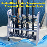 Rush Creek Creations Reel Salty Offshore and Inshore Waterproof Marine Grade 16 Rolling Fishing Rod Holder Dock/Garage Storage Rack, Gray/White, 29.8" L x 11.6" W x 30.9" H
