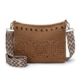tutuebobe Small Boho Crochet Purse for Women Slouchy Beach Handwoven Crossbody Bags Vacation Shoulder Bag Purse Wide Shoulder Strap (brown)