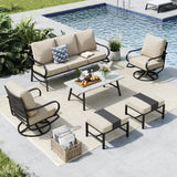 MFSTUDIO 6 Piece Metal Patio Furniture Set with Beige Cushions