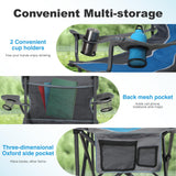LET'S CAMP Oversized Outdoor Folding Camping Chair, 2 Pack Heavy Duty Arm Chairs with Cup Holder and Storage Bag, 350 LBS Weight Capacity, Blue