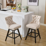 MOOLSUN A Set of 4 Blue Velvet bar stools - Classic Fixed Height Design, rotatable Button Group Seats, Perfect for Standard Kitchen Islands and Home Bars,Beige(Wood Leg)