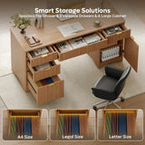 Bestier 63 Inch Fluted Executive Desk with Drawers, Wood Computer Desk with Ample File Drawer