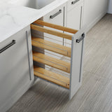 Dowell 5" Base Pull-out Spice Organizer with Adjustable Shelves for Base Kitchen Cabinet, Bottom Mounted Soft Close Slides - 4004 0524 | Soft-Close Wooden Slide Out Spice