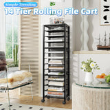 Simple Trending 14 Tier Rolling File Cart, Desk File Organizer with Sliding Trays and Wetal Mesh Paper Letter Storage Multi-Functional Rolling Clutter Cart for Office, Home, School, Black Simple Trending