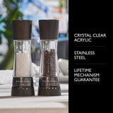 Cole & Mason H332293 Derwent Black Wood Salt and Pepper Mills, Gourmet Precision+, Adjustable Grind, Stained Beech/Acrylic, 190 mm, Gift Set, Includes 1 Salt and 1 Pepper Grinders