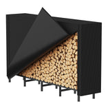 Outdoor Indoor Firewood Storage Holder with Cover, Heavy Duty Metal Log Stacker Rack with Weather Resistant 600D Oxford Fabric Cover, Wood Pile Storage Carrier Organizer Stand for Fireplace, Black