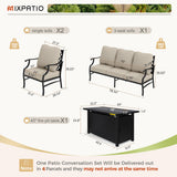 MIXPATIO 4-Piece Metal Patio Conversation Set, Fire Pit Table, 50,000 BTU