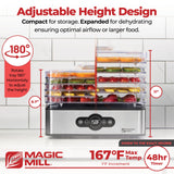 Magic Mill Food Dehydrator Machine | 5 Stackable Stainless Steel Trays, 48H Digital Adjustable Timer & Temperature Control Upto 167° Electric Dryer & Preserver for Jerky, Fruit, Dog Treats & Much More