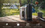 HANDMILL PRO Manual Coffee Grinder - Adjustable Setting for French Press/Espresso Adjustable Setting for French Press/Espresso - (Storing tin + cleaning brush + measuring scoop)