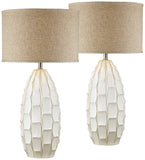 Possini Euro Design Cosgrove 32 3/4" Tall Oval Large Mid Century Modern Coastal End Table Lamps Set of 2 White Ceramic Living Room Bedroom Bedside Nightstand House Beige Shade (Colors May Vary)