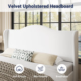 Allewie King Size Bed Frame, Upholstered Wingback Platform with 47" Tall Tufted Headboard, Plush Velvet Fabric, Modern Minimalist Design, No Box Spring Required, Tool-Free Assembly, White