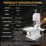 1500W Bone Saw Meat Cutter, 316 Stainless Steel Industrial Butcher Tool Meat Saw, 0.04"-8.0" Cutting Thickness Meat Band Saws, 460 LBS/H High Speed for Butchering for Steak Beef