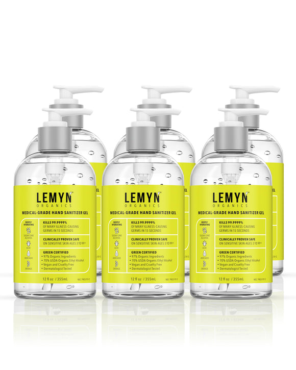 Lemyn Organics Medical Grade Hand Sanitizer Gel - 97% ORGANIC - 12 FL.OZ. (PACK OF 6) Lemyn Organics