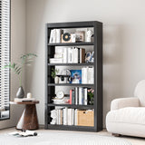 Black Bookshelf，6-Tier Bookcase with Adjustable Storage Shelves