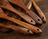 Wooden Kitchen Cooking Utensils Set, NAYAHOSE 7 Pcs Natural Teak Wooden Spoons and Spatulas for Non-stick Pan