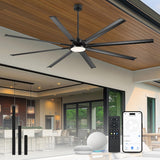 JAZAVA 96 Inch Industrial Ceiling Fan with Light, Aluminum Blades, Black