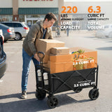 PASAMIC Collapsible Wagon 220 lbs, Heavy Duty Wagon Carts Foldable, Portable Wagons for Groceries, Beach Cart with All-Terrain Wheels, Black