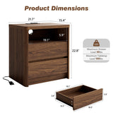 Now Mais 3 Pieces Bedroom Set, 55 Inch Width 7-Drawer Dresser & 2-Drawer Nightstands Set of 2,Nightstand with USB Nightstand with USB&Type C Charging Station&Outlets,Modern Design for Bedroom, Walnut