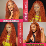 Reddish Brown 13x4 Deep Wave Lace Front Wigs 26 Inch+Ginger Orange 13x4 Deep Wave Lace Front Wigs 30 Inch