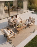 YURDAFY 4-Piece Aluminum Patio Furniture Set with Loveseat, 2 Chairs and Coffee Table, Outdoor Conversation Set with Thick Washable Cushions for Backyard, Porch, Balcony, Beige