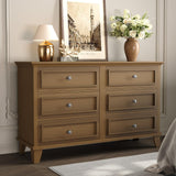 GAOMON Dresser for Bedroom, 6 Drawer Wide Dresser Storage Organizer, Modern Wooden Chest of Drawers with Metal Handles for Hallway, Entryway, Home Office, Brown