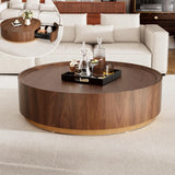 Apkaf 35.4" Round Coffee Table with Storage,Solid Wood Center Table with Hidden Storage Drawer, Mid Century Round Coffee Tables, Circle Center Table for Living Room Small Space (Walnut)