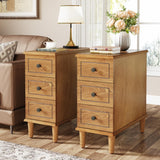 Tribesigns Solid Wood End Table Set of 2, Fully Assembled Narrow Side Table with Drawers, Pre-Assembled Nightstand Slim Bedside Table for Small Spaces, Living Room, Bedroom, Wood