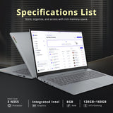 Lenovo IdeaPad Slim 3i 15.6" FHD Laptop, Intel Core 3 N355,8GB LPDDR5 RAM, 288GB Storage(128GB UFS+160GB Docking Station Set), Intel Graphics, Wi-Fi 6, Camera Privacy Shutter, Win 11, Arctic Grey