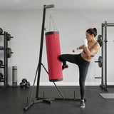 Soozier Punching Bag with Stand for Adults, 72.8"-90.9" Height Adjustable Freestanding Boxing Stand with Canvas Sandbag, Stable Triangular Base and 1" Weight Plate Storage for Home Gym MMA, Red