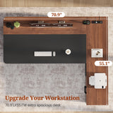 Executive Desk, Large Office Desk with Drawers & Storage Shelves, Modern L Shaped Computer Desk Corner Desk