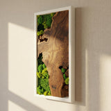 White Framed Moss Wall Art, Vertical Cedar Wood & Preserved Greenery Modern Natural Wall Decor for Living Room, Office & Home, Zero Maintenance Handcrafted Gift 47" x 16"