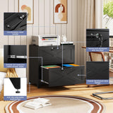 LISSIMO Farmhouse File Cabinet with Lock, Lateral File Cabinet with 2 Large Drawer for Letter/Legal/A4 Hanging Files,File Storage Cabinets Printer Stand for Home Office School, Black