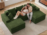 Living&Giving 101" U-Shaped Cloud Sectional Couch for Living Room, Cloud Boneless Couch-No Assembly with Reversible Chaise, Customizable 3-Seat Modular Sectional Sofa with 2 Ottoman, Green