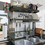 LIVOD Over The Sink Dish Drying Rack,3 Tier Adjustable Length Full Stainless Steel Large Storage Kitchen Dish Rack,for Kitchen Counter Expandable Multifunctional Organizers,Silver (25.5'' to 37.6'')