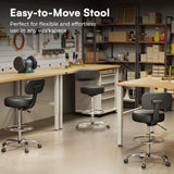 SUPERJARE Drafting Chair with Back, Adjustable Foot Rest Rolling Stool, Multi-Purpose Office Desk Chair, Thick Seat Cushion for Home Bar Kitchen Shop - Black