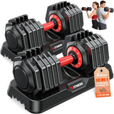 XDDIAS Adjustable Dumbbell Set of 2, 25/55/80LB Dumbbell Set-Fast Adjust Weights Set, 5/10/16 in 1 Free Weights Dumbbells Set with Anti-Slip Metal Handle, Compact Size (25LB-Pair-10Gears-RED)