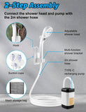 innhom Portable Camping Shower, 6000mAh Rechargeable Camp Shower Pump with LED Display, IPX7 Waterproof & 2 Spray Modes Electric Outdoor Shower for Hiking, Travel, Pet Bathing and Car Washing, White