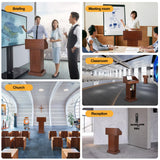 Floor Standing Podium Speaking Lectern Stand, Portable Podium Stand with Storage, Wooden Podium Pulpit for Churches