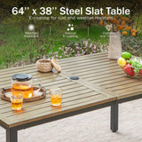 PHI VILLA 7 Pcs Patio Dining Set, Brown Swivel Chairs & Wood-Look Table