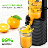 Cold Press Juicer Machine, 5-Inch Wide Chute Masticating Juicer, 1.2L Slow Juicer for Whole Fruits & Vegetables, Easy to Clean Electric Juice Extractor, Juice Maker with Recipe Guide, Black & Gray