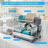 SUNLY Large Dish Drying Rack, Multipurpose 2 Tier Dish Racks for Kitchen Counter, 304 Stainless, Extra Large Drain Board, Gray