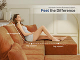 Living&Giving 128" U-Shaped Cloud Sectional Couch for Living Room, Cloud Boneless Couch-No Assembly with Reversible Chaise, Customizable 4-Seat Modular Sectional Sofa with 3 Ottoman, Orange