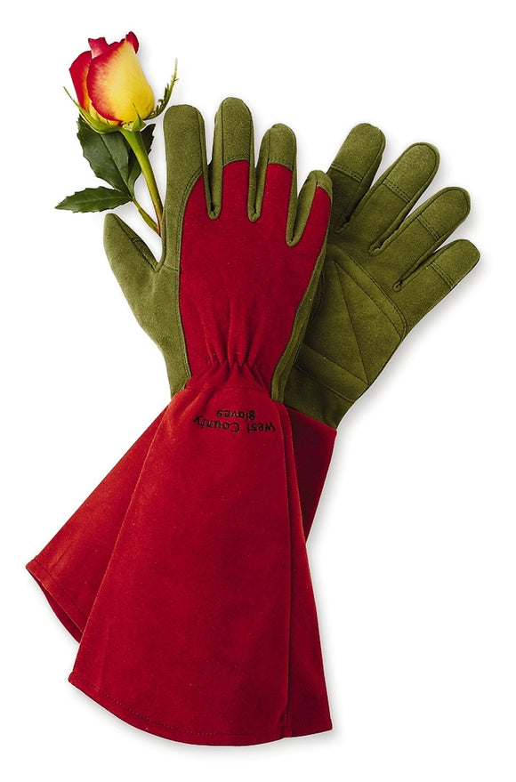 Gauntlet Rose Gloves – Small, Ruby, Gardening Gloves w/ Elastic Wrist, Reinforced Fingers, Palm, and Thumb